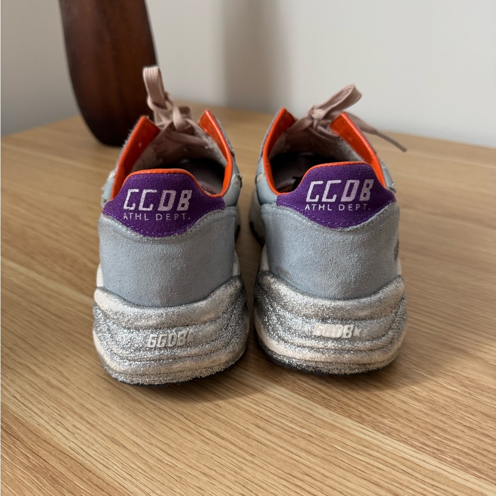 GOLDEN GOOSE Cloud Blue Suede and Orange Running Sole Women's Sneakers - Picture 7 of 11